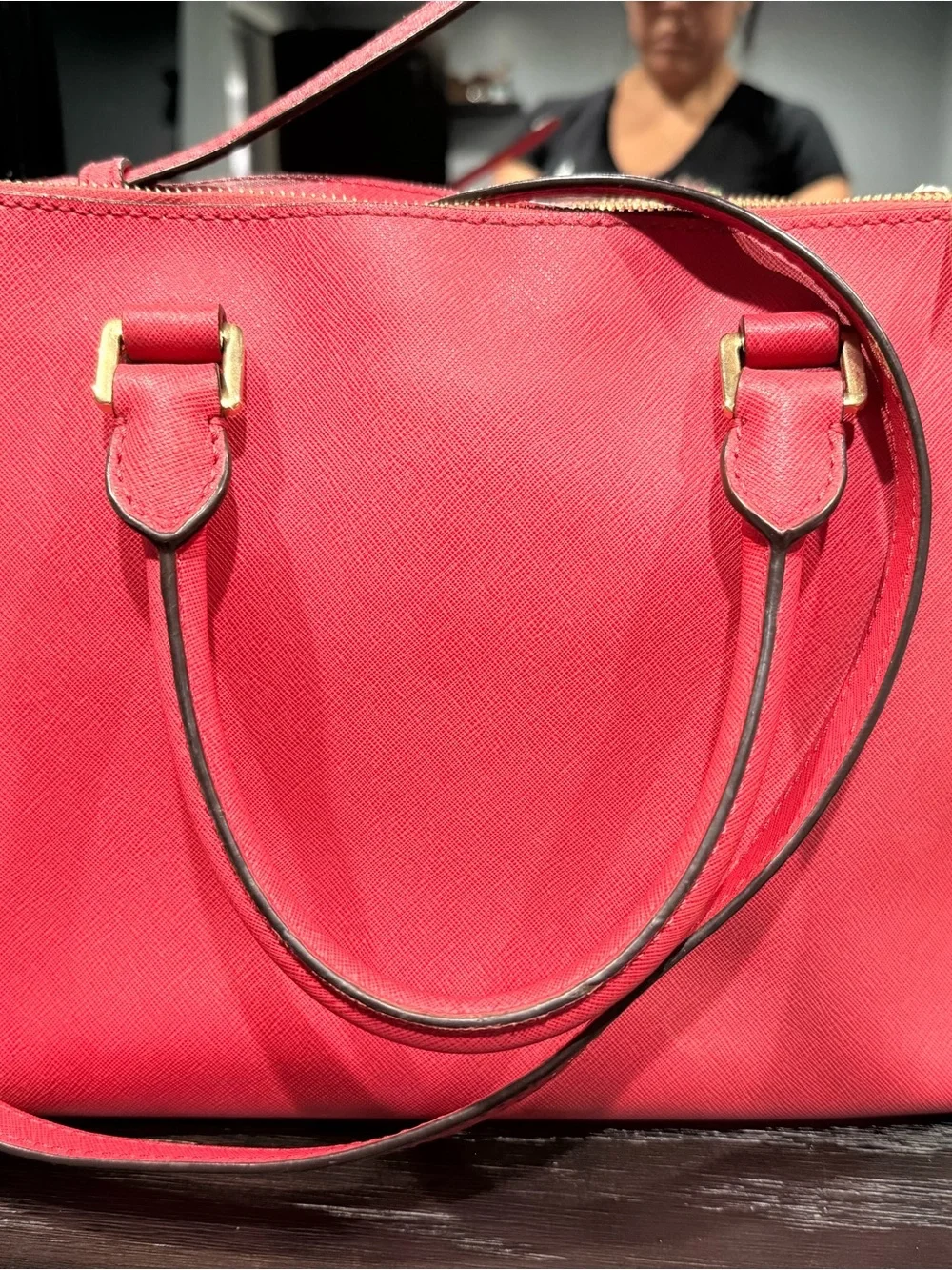 Michael Kors Coral Pink Saffiano Leather Satchel with Gold Hardware